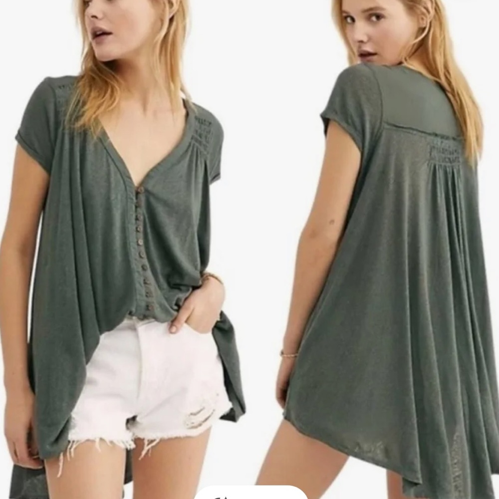 Free People Forest Green Highland Button Blouse